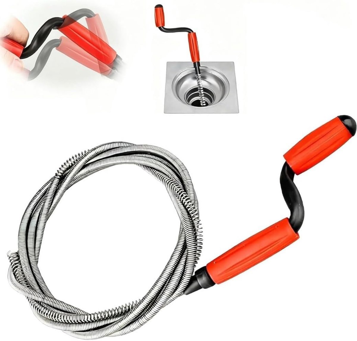 SnelShoppen - Buisreinigingsspiraal 2,4 m x 6 mm - Universele Afvoerreiniger voor Toilet, Wastafel en Badkuip - Robuuste Constructie met Handslinger