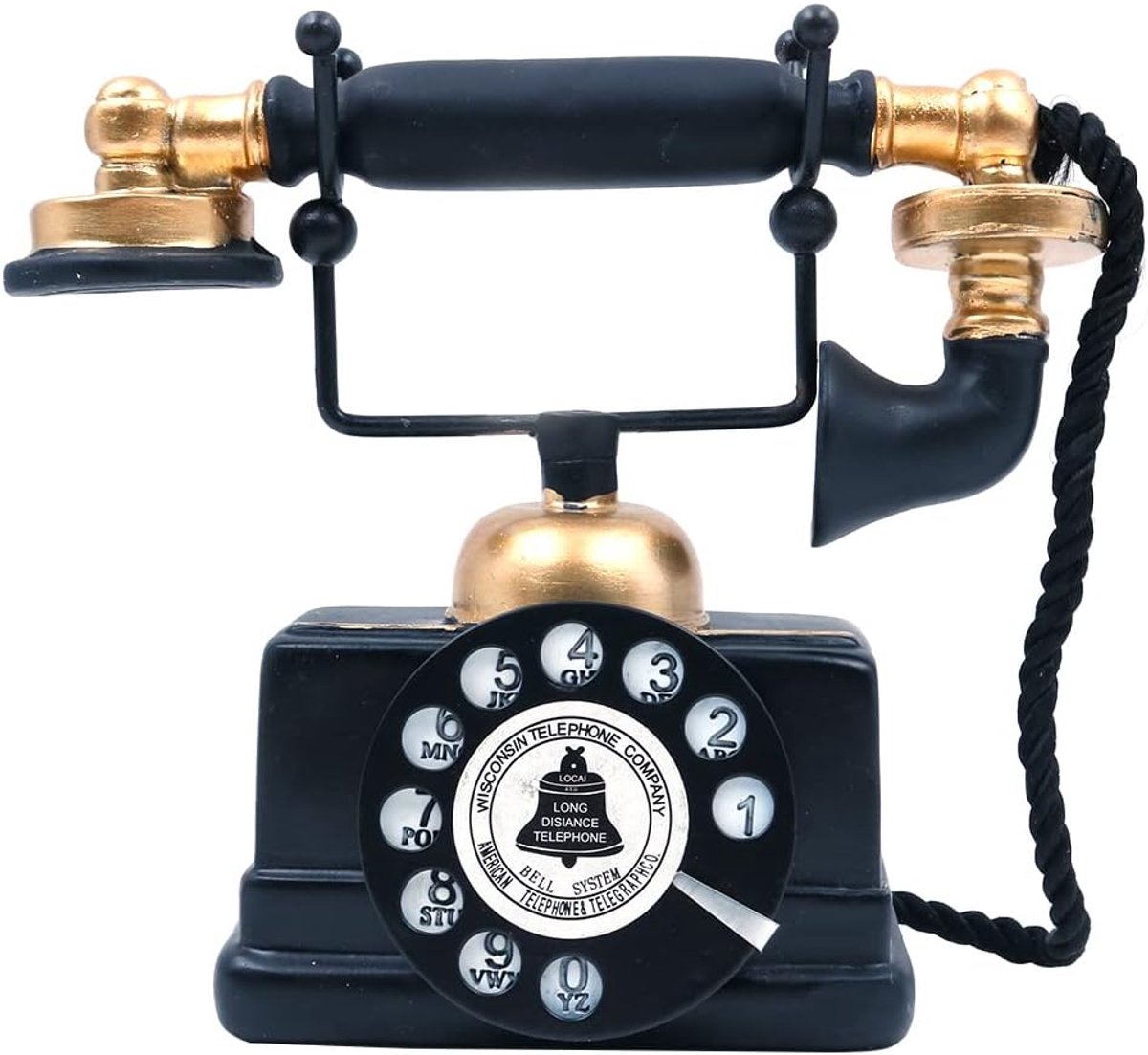 SnelShoppen - Retro Antieke Telefoon Decoratieve Telefoon met Draaischijf van Hars - Zwart - Vintage Interieur Decoratie voor Café, Bar, Thuis, Film P