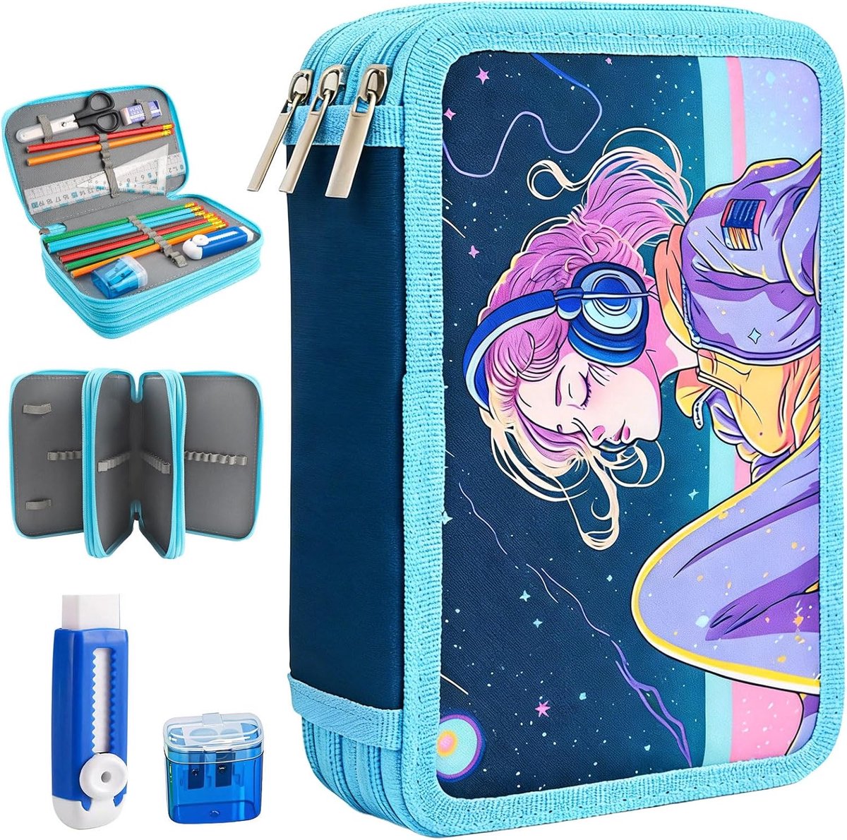 SnelShoppen - Grote Pennenbak met 3 Compartimenten voor Schoolbenodigdheden, Pennenhouder, Stationery Organizer voor School, Kantoor, Studenten, Jonge