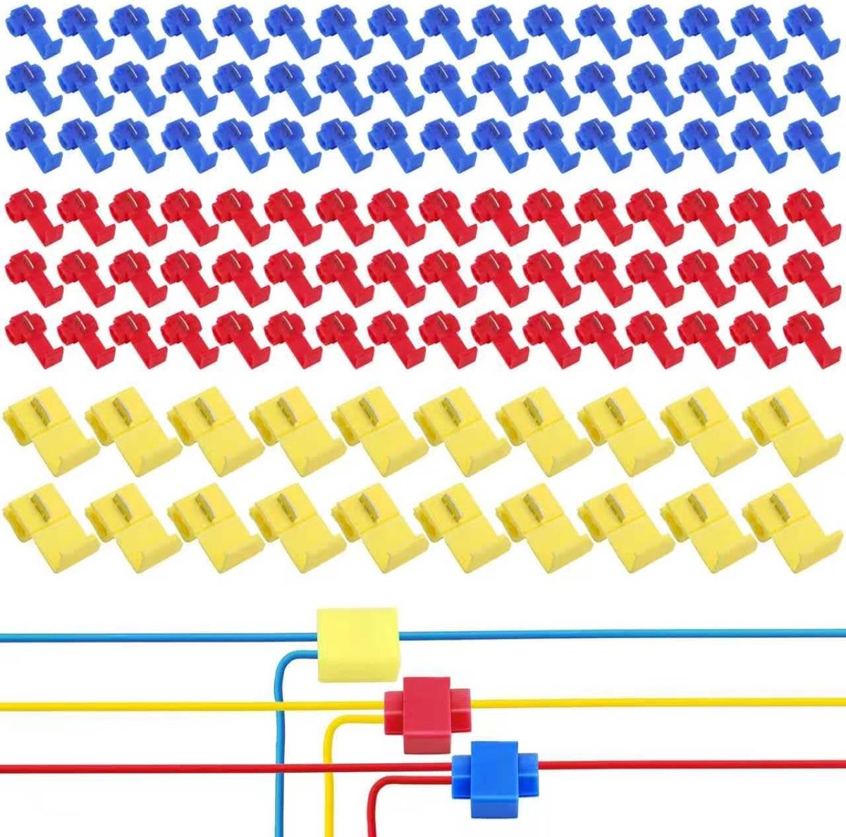 SnelShoppen - Set van 100 Stuks Branch Connectors - Krachtige Kabelverbinders voor Auto, Kabelscheiders, Snelle Koppelingen in Rood en Blauw
