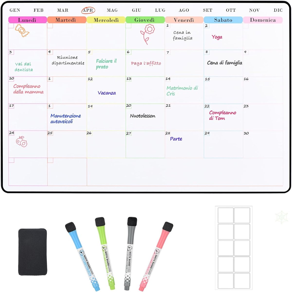 SnelShoppen - Wipeable Magnetisch Maandplanner, Weekplanner, Whiteboard, Magnetisch Bord, Koelkast Planner, Maandkalender, Memo Bord, Afspraak Planner