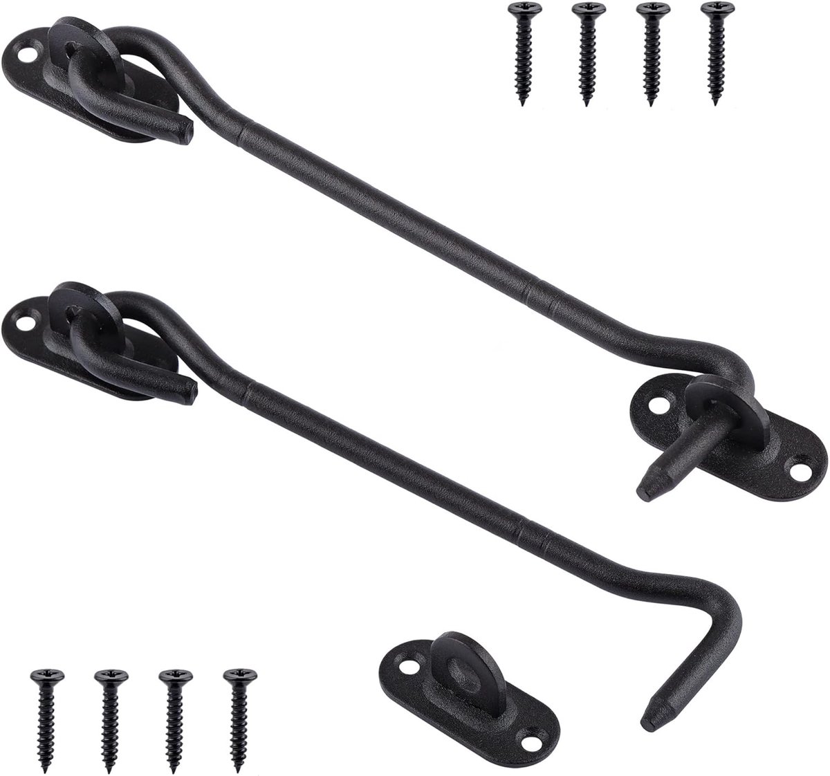 SnelShoppen - 2 Stuks RVS Cabin Hook, Heavy Duty 200mm Zwarte Deursluiting en Oogsluiting, Schuifdeur Lock, Deurhaak voor Kast, Raam, Tuinschuur, Tuin