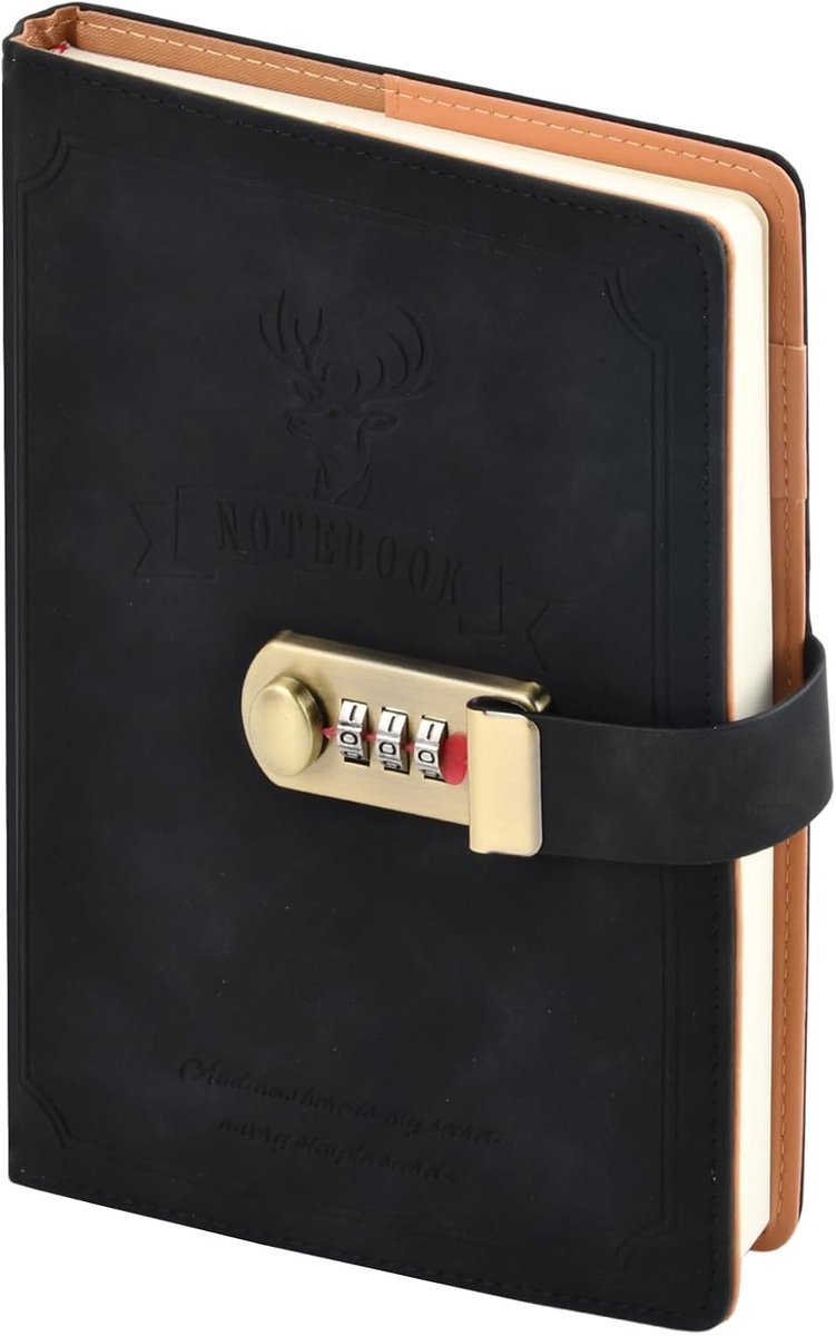 SnelShoppen - Lockable Diary with 256 Pages, PU Leather Notebook voor Mannen en Vrouwen, Hard Cover voor Reizen, Notities, Plannen - Zwart