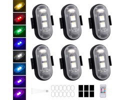 Draadloze LED Verlichting Set van 6 Stuks, Waterdichte Mini LED Lichten met 8 Kleuren, Stroboscoop Lichten voor Drones en Motoren met Afstandsbediening en USB Oplaadfunctie