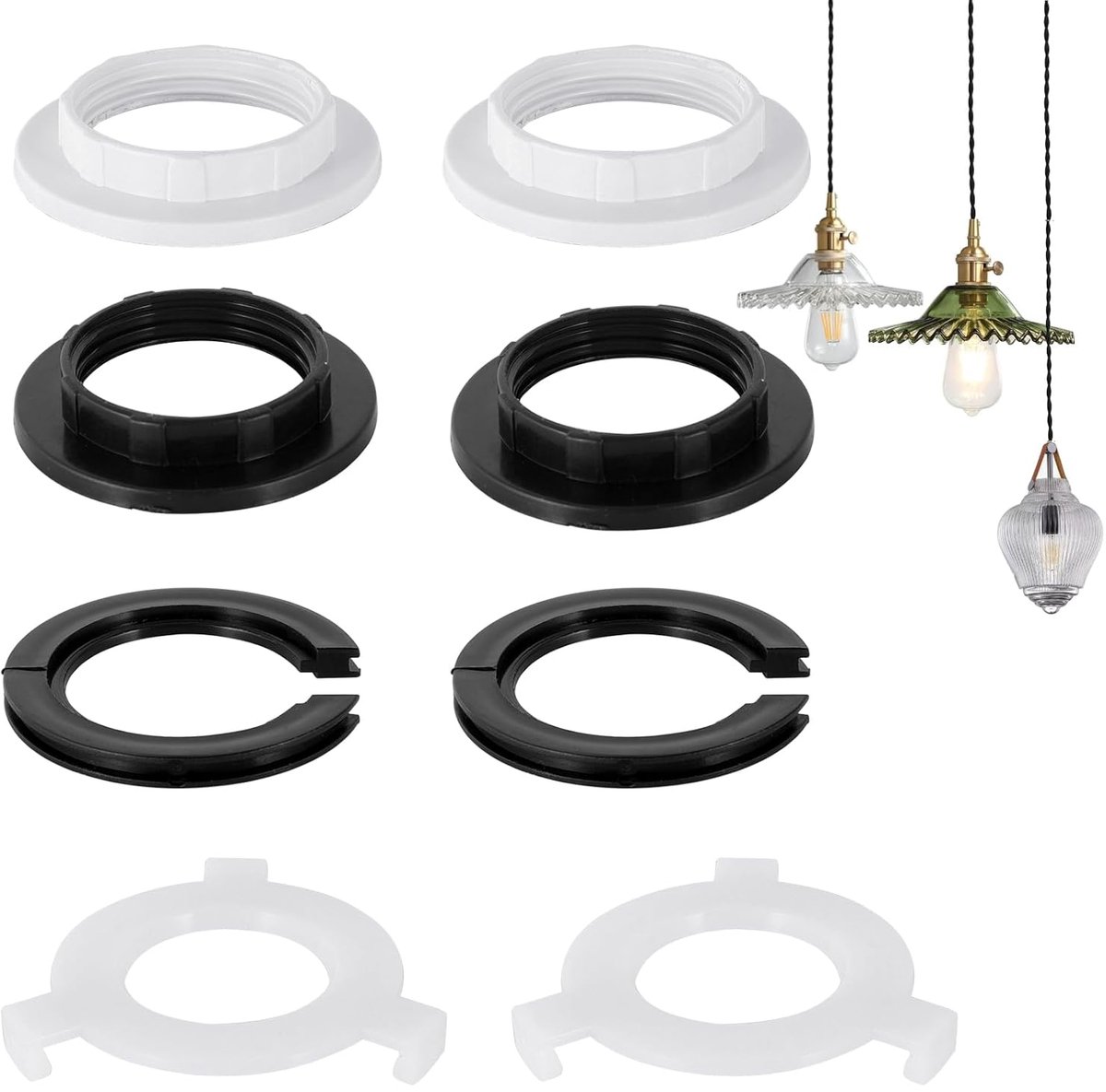 SnelShoppen - 8Pcs Lampshade Converter Circle Set - E27 naar E14 Lampenhouder Adapter - Plastic Lampenkap Ring Inverter - Verstelbare Lampenkap Bevest