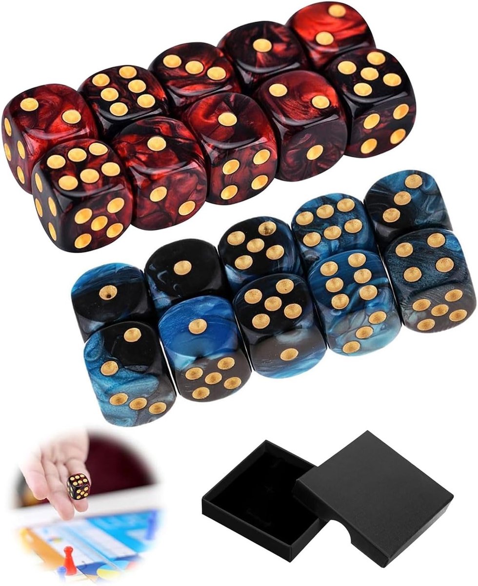 Dobbelstenen Set - Acryl Dobbelstenen - Tabletop Games - Matte Antislip Oppervlakte - 20 Stuks 16mm - Blauw Zwart Rood