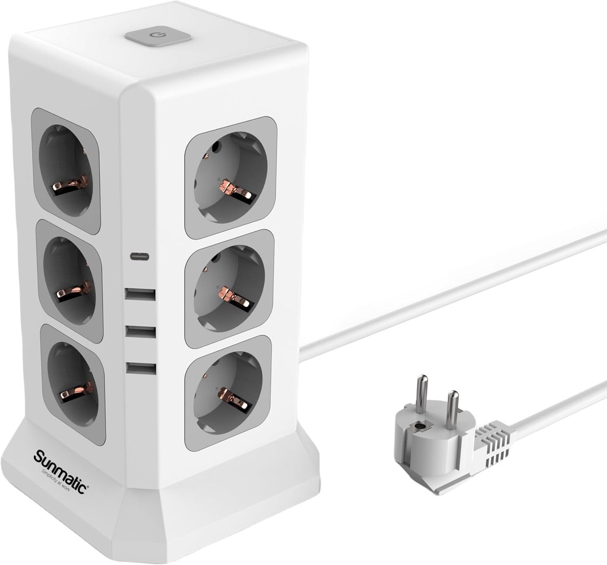 SnelShoppen - Power Strip met 12 EU Stopcontacten, Overspanningsbeveiliging, 3 USB-A Poorten, 1 USB-C Poort, Vlamvertragend PC, Overload Bescherming,