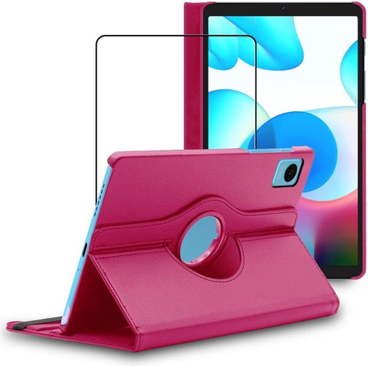 ebestStar - Hoes geschikt voor Realme Pad mini 8.7 (2022), Roterende Etui, Case, 360° Draaibaar hoesje, Roze + Gehard Glas