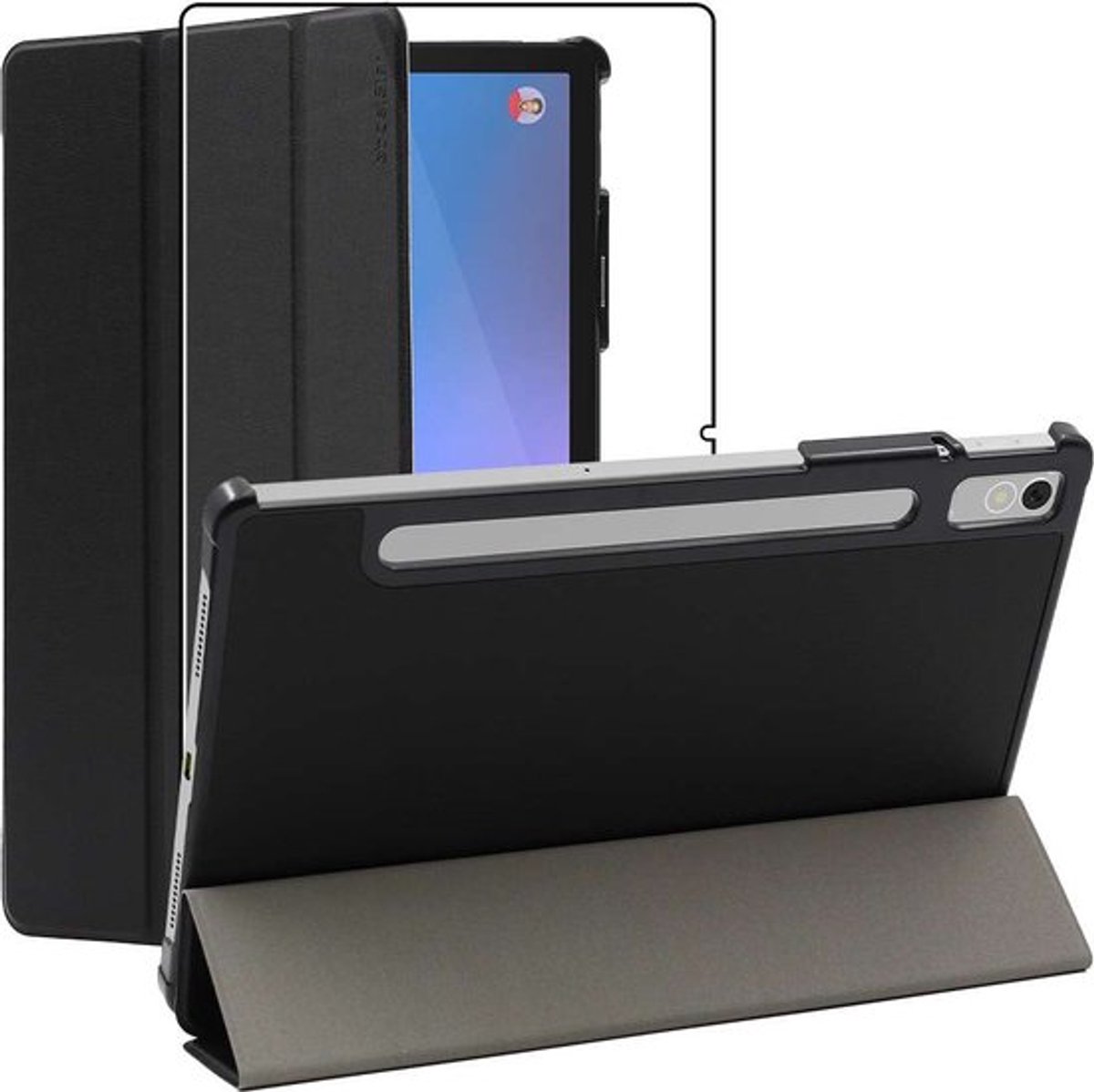 ebestStar - Hoes geschikt voor Lenovo Tab P11 Gen2, Slanke Design PU Lederen Etui, Automatische Slaap/Wake, SmartCase hoesje, Zwart + Gehard Glas