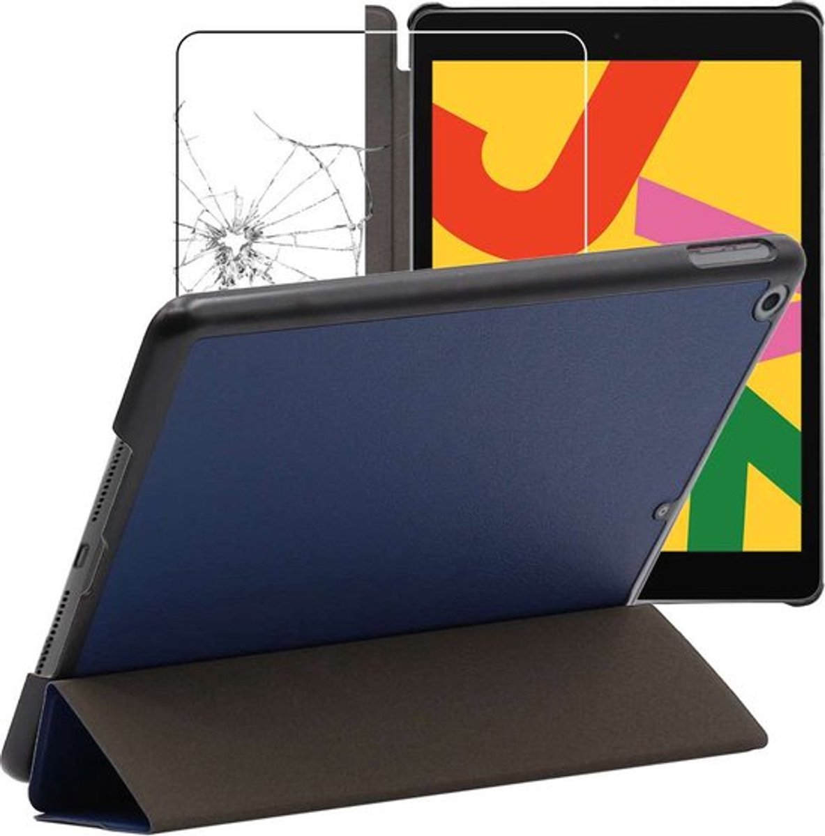 ebestStar - Hoes geschikt voor iPad 10.2 (2019, 2020, 2021) Apple, Slanke Design PU Lederen Etui, Automatische Slaap/Wake, SmartCase hoesje, Donkerblauw + Gehard Glas