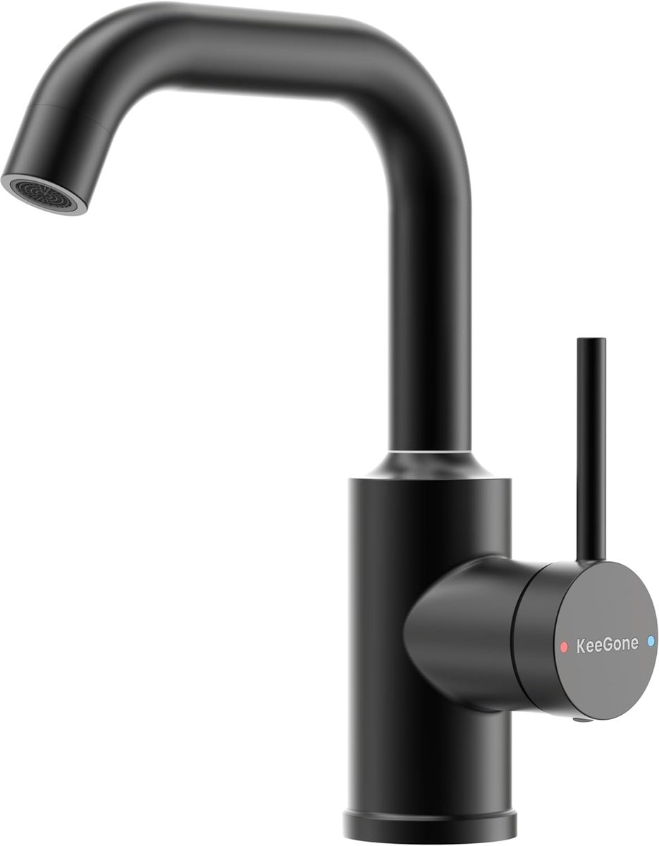 SnelShoppen - Badkamerkraan 360° Draaiend, RVS Wastafelmengkraan met Warm/Koud Water, Eenvoudige Installatie voor Badkamer, Matte Zwart, Modern en Ele