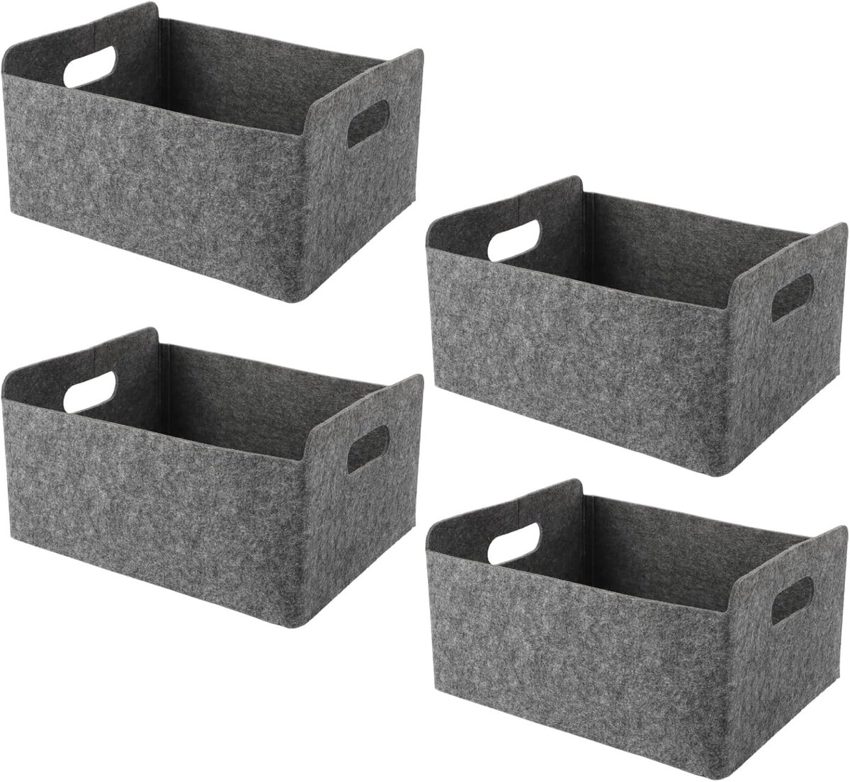 SnelShoppen - 4 Stuks Vilt Opbergmanden - 12 x 9.5 x 6 Inch Vilt Opbergbox met Handvat - Vouwbare Opbergmanden voor Kasten, Boekenkasten en Lades - Gr