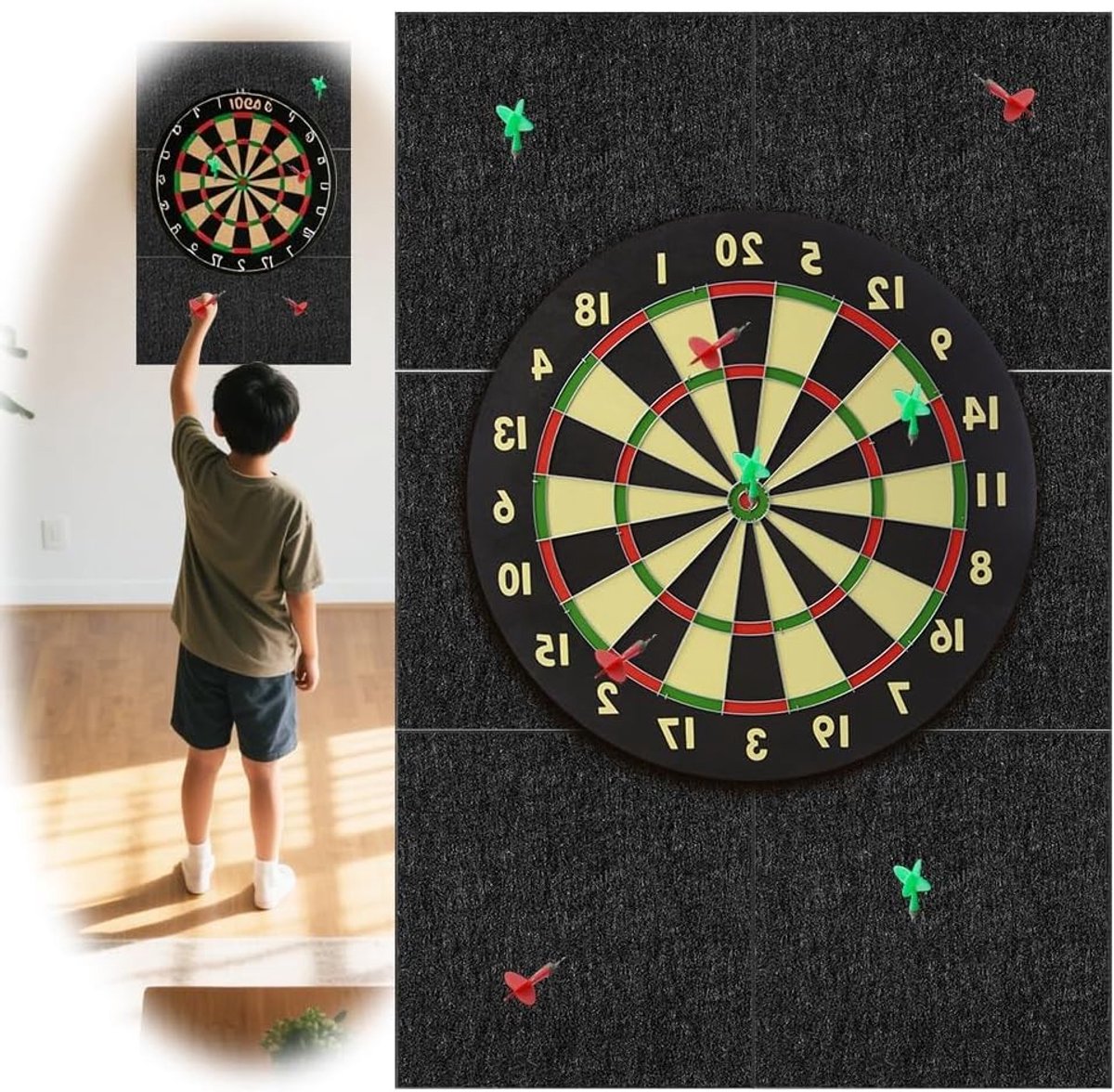 SnelShoppen - Dartbord Wandbescherming Zelfklevend 6 Stuks 30 x 30 cm Vilt - Wandbeschermers voor Dartbord - Bescherming tegen Schade en Dartpunten -