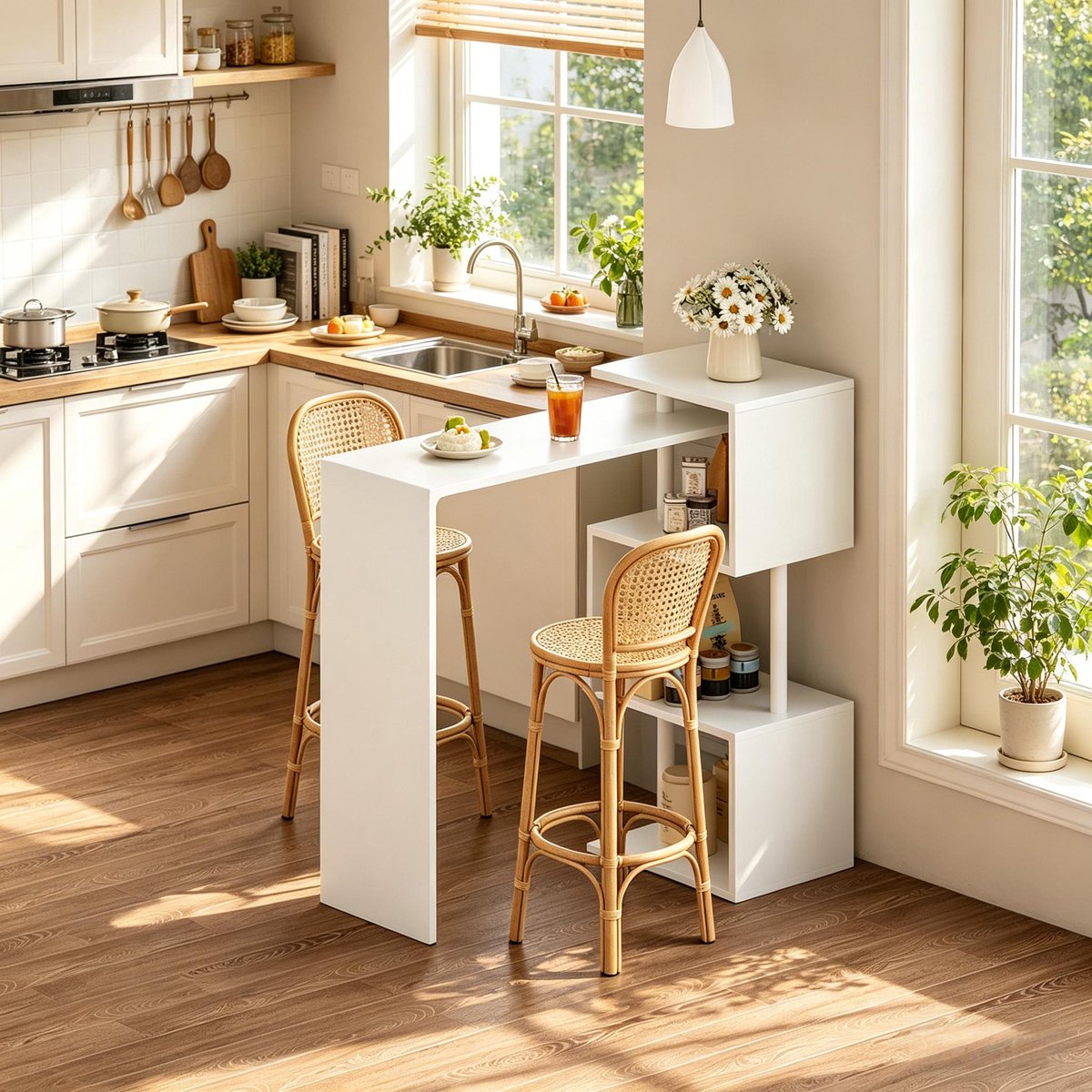 MODENUIT Bartafel - Met 3 Planken - Voor Keuken, Woonkamer Of Bar - MDF En Metaal - Wit - 97,5x38x100 Cm