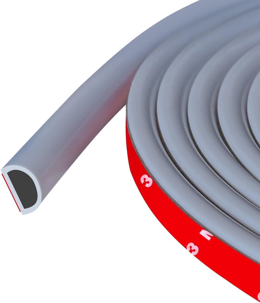 SnelShoppen - Weather Strip voor Deur Seal, Zelfklevende Silicone D-Vormige Flexibele Sealing Strip 6m, Grijs, 14mm W×12mm D, Ideaal voor Deuren en Ra