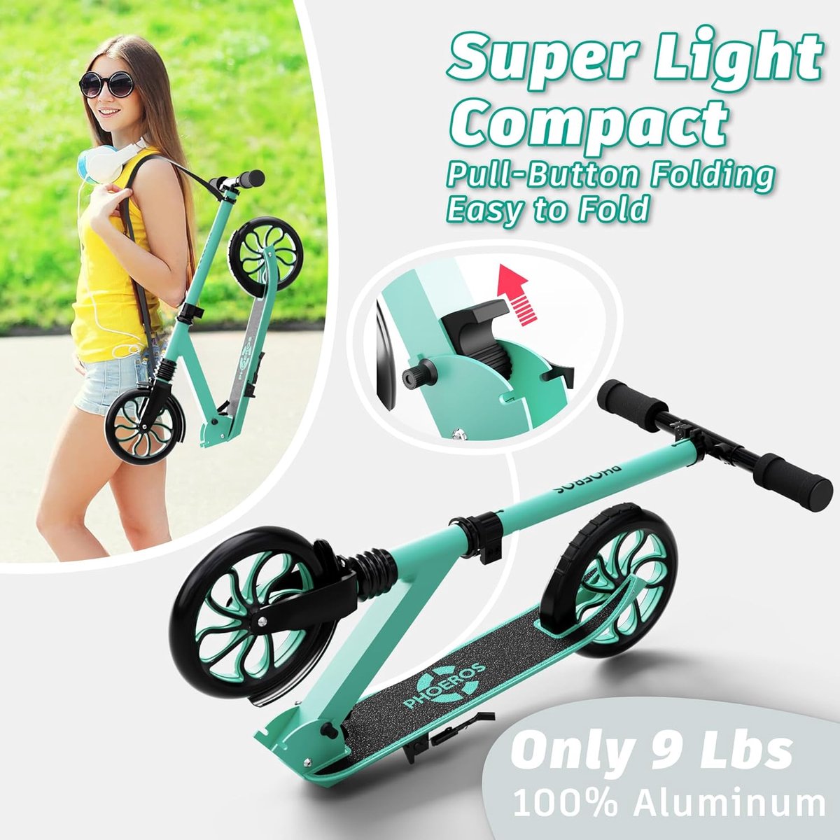 SnelShoppen - Opvouwbare Kick Scooter voor Kinderen en Tieners 6-12 Jaar, Lichtgewicht Aluminium Step met 20,3 cm Grote Wielen, Ideaal voor School en