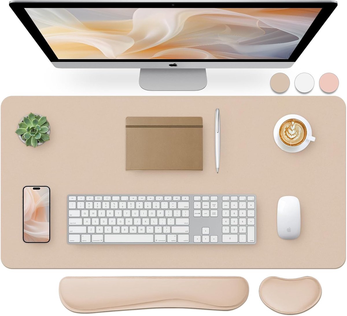 SnelShoppen - Desk Pad Beige 80x40 cm met 2 Beugels - Perfect voor Thuiswerkplek, Kantoor, Studeren, Creatief Gebruik, Stijlvolle Ondergrond