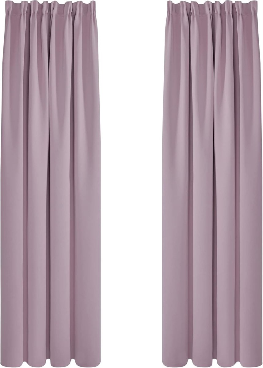 SnelShoppen - Deconovo Blackout Gordijnen met Plooi Tape en Kant Opaque 2 Stuks voor Woonkamer - Lichtroze 140x245 cm - Perfect voor Slaapkamer, Woonk