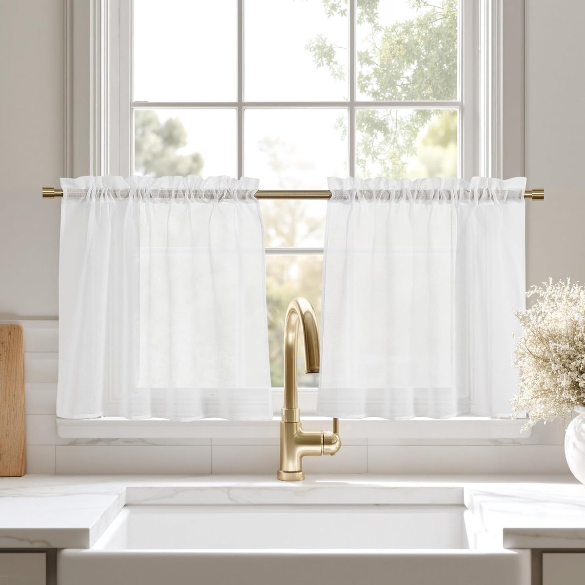SnelShoppen - Korte Gordijnen voor Binnen en Buiten 2 Stuks, 90 x 60 cm, Wit Transparant Glas, Moderne Voile Gordijnen voor Keuken, Inclusief Zak
