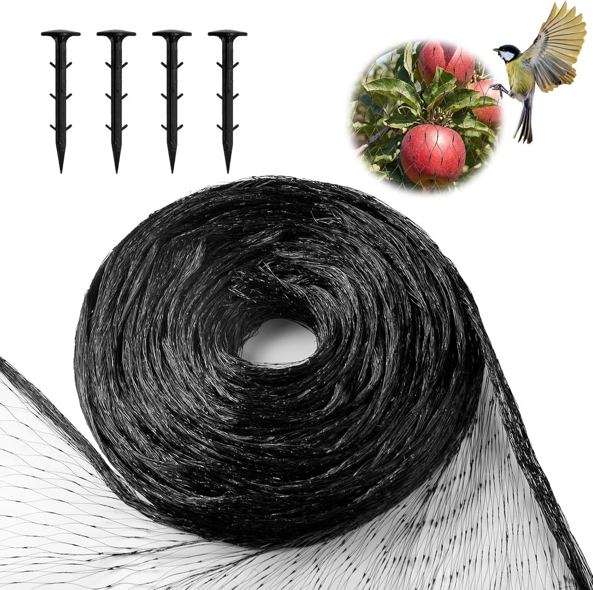 SnelShoppen - Bird Net, Fijn Gaas (20 mm, 12 x 5 m) - Vogelbescherming Net - Balkon Bescherming met 100 Kabelbinders - Tuin, Vijvers, Fruitbomen, Aard