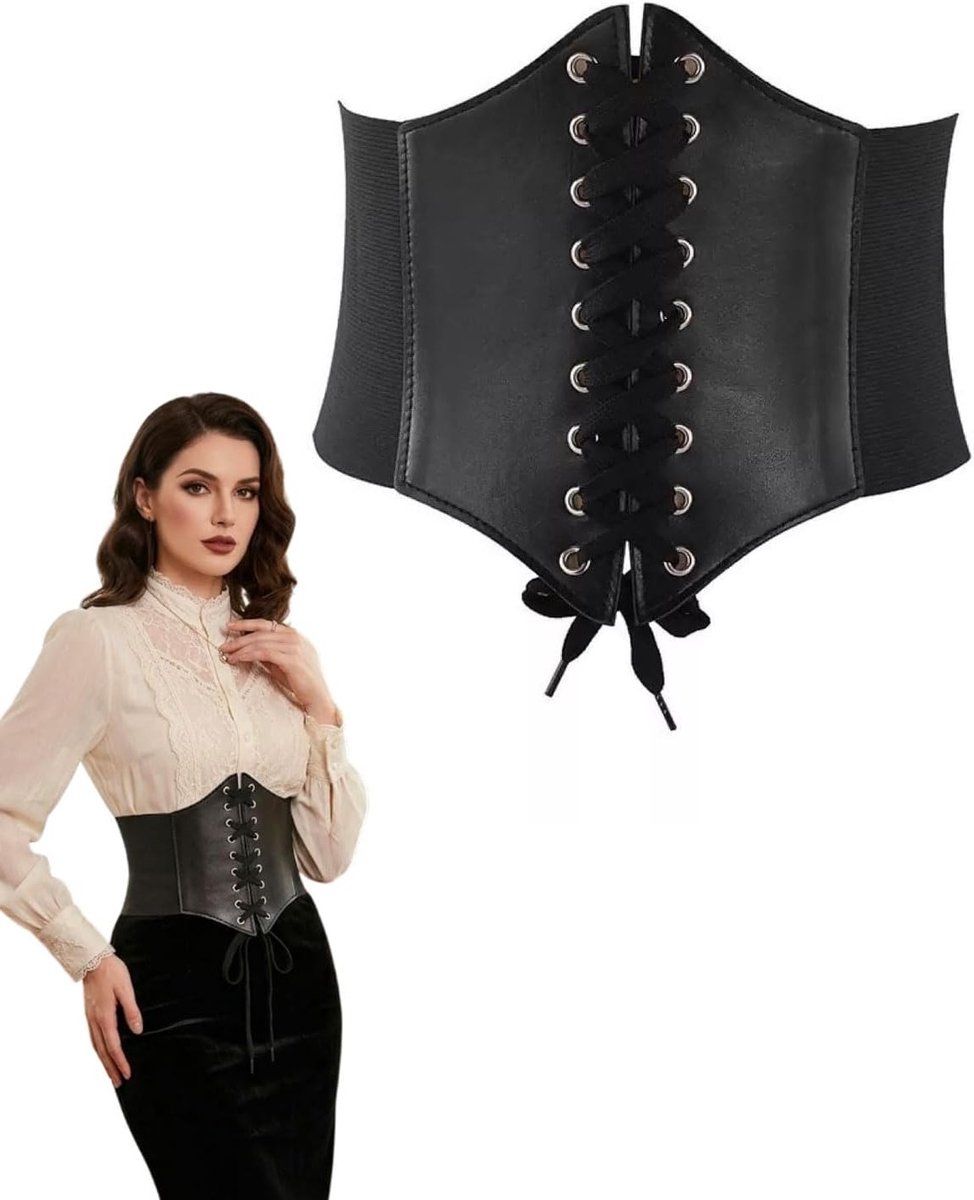 Zwart Corset voor Dames, Piratenkostuum Taille Gürtel voor Halloween, Retro Leder Corsage en Taillengürtel