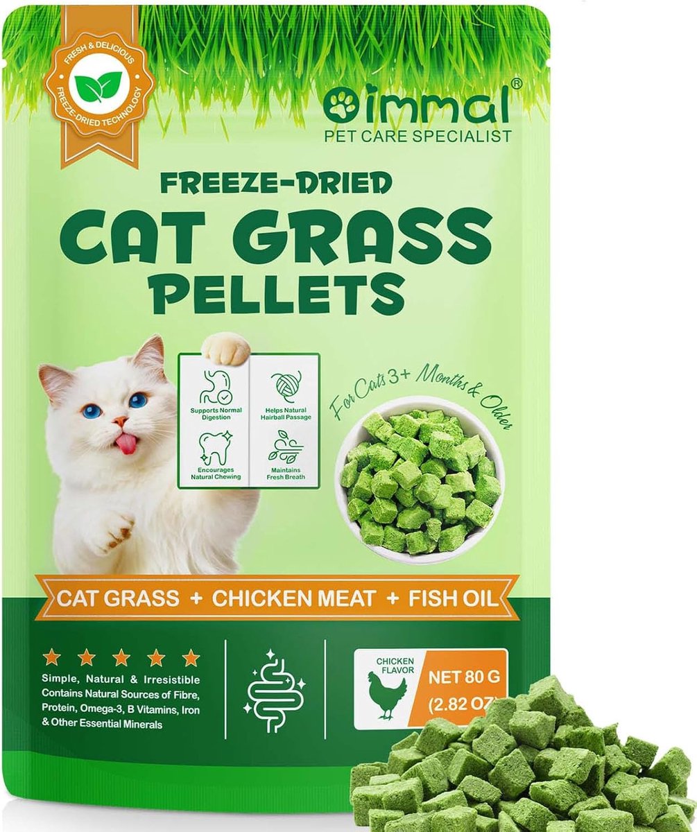 SnelShoppen - Cat Grass Snacks voor Binnen, 80g Vriesgedroogd, Tandverzorging, Vermindert Haarballen, Bevorderlijk voor Spijsvertering met Natuurlijke