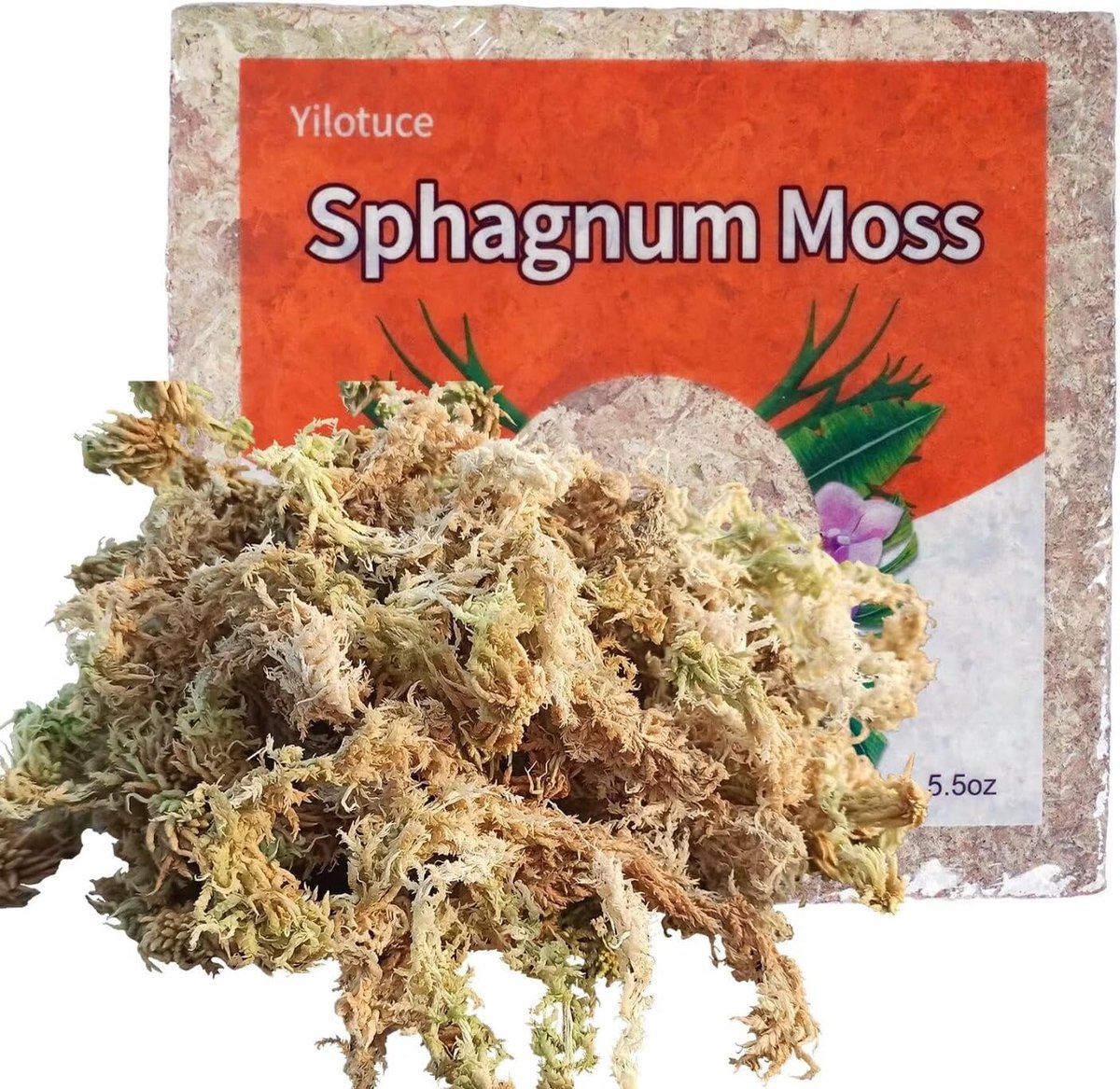 SnelShoppen - 155g Sphagnum Mos voor Planten - Premium Geperst Sphagnum Mos voor Orchideeën, Tuin, Bloemen, 9.9 Liter Uitbreiding, Vochtige en Fluffy