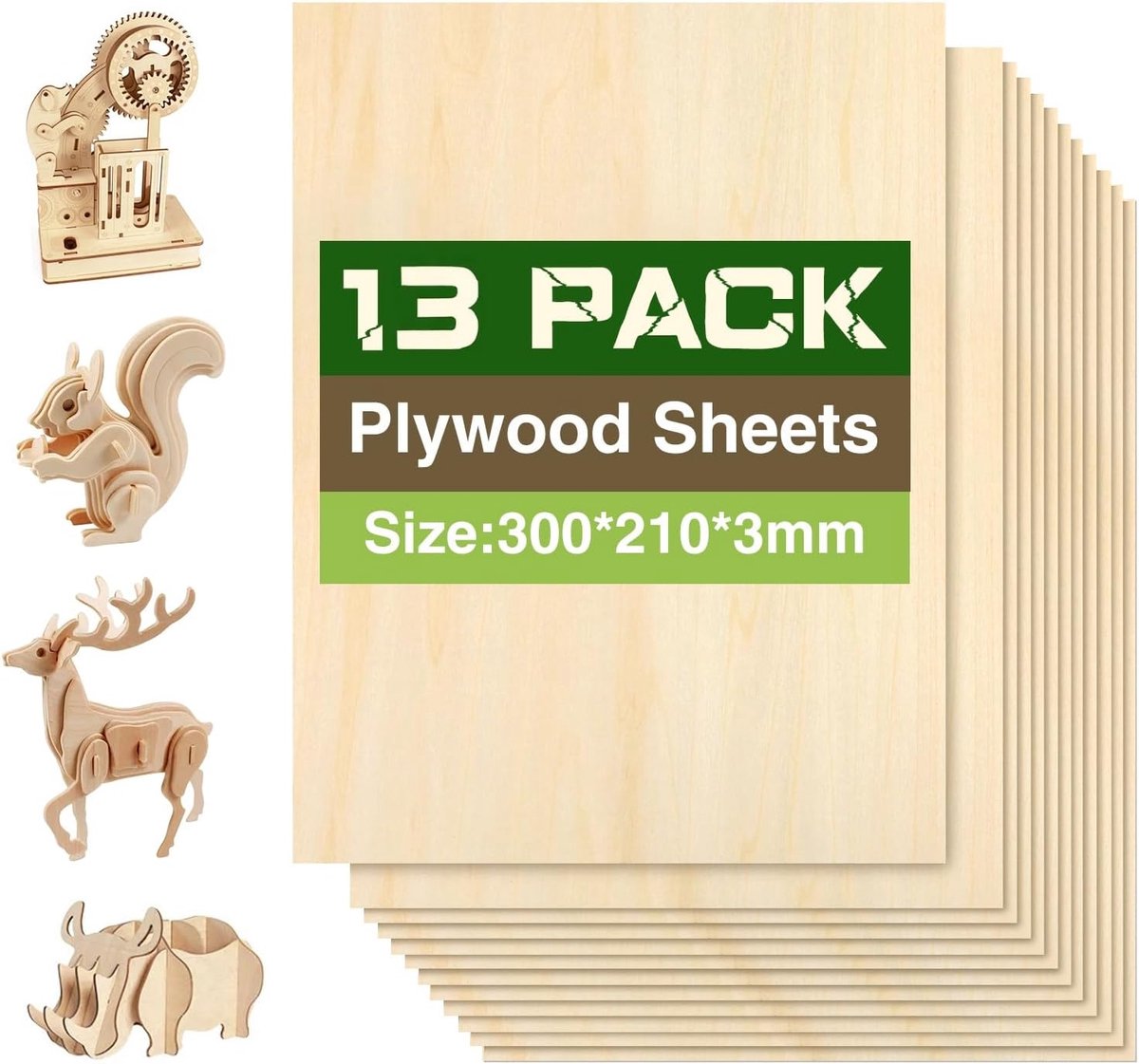 SnelShoppen - Plywood Sheet 3 mm A4 300x210 mm - 12 Stuks Houten Platen voor Carven, DIY Crafts, Houtbewerking, Modelbouw en Laser Snijden