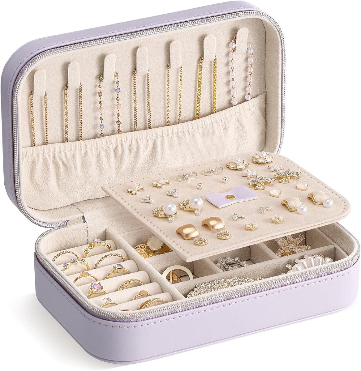 SnelShoppen - Travel Jewelry Case voor Dames en Meisjes, Compacte Sieraden Organizer met Duidelijke Opbergzak, Kleine Draagbare Sieraden Box voor Kett