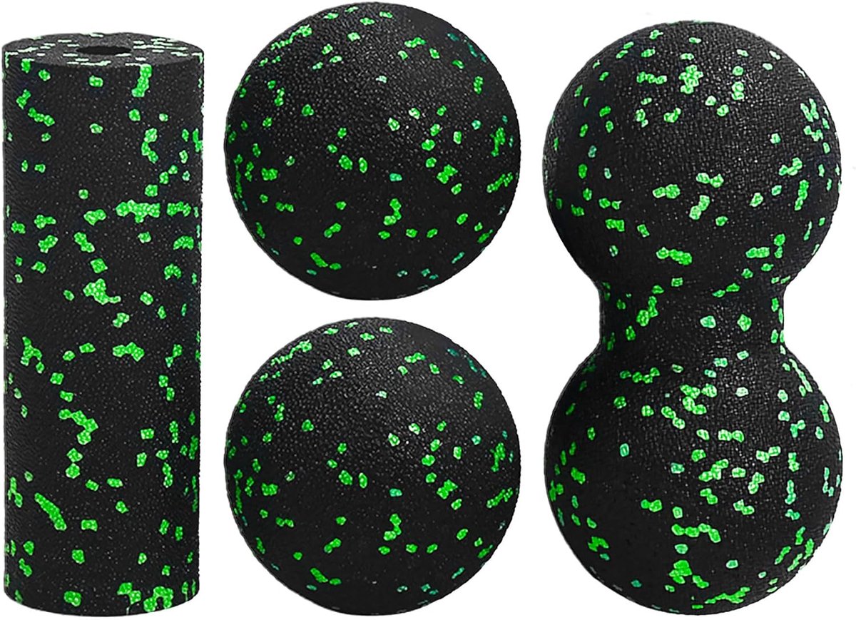 SnelShoppen - 4-delige massagebal voor zelfmassage, myofasciale ballen, pinda-massagebal, ontspanning voor wervelkolom en benen, stressverlichting, gr