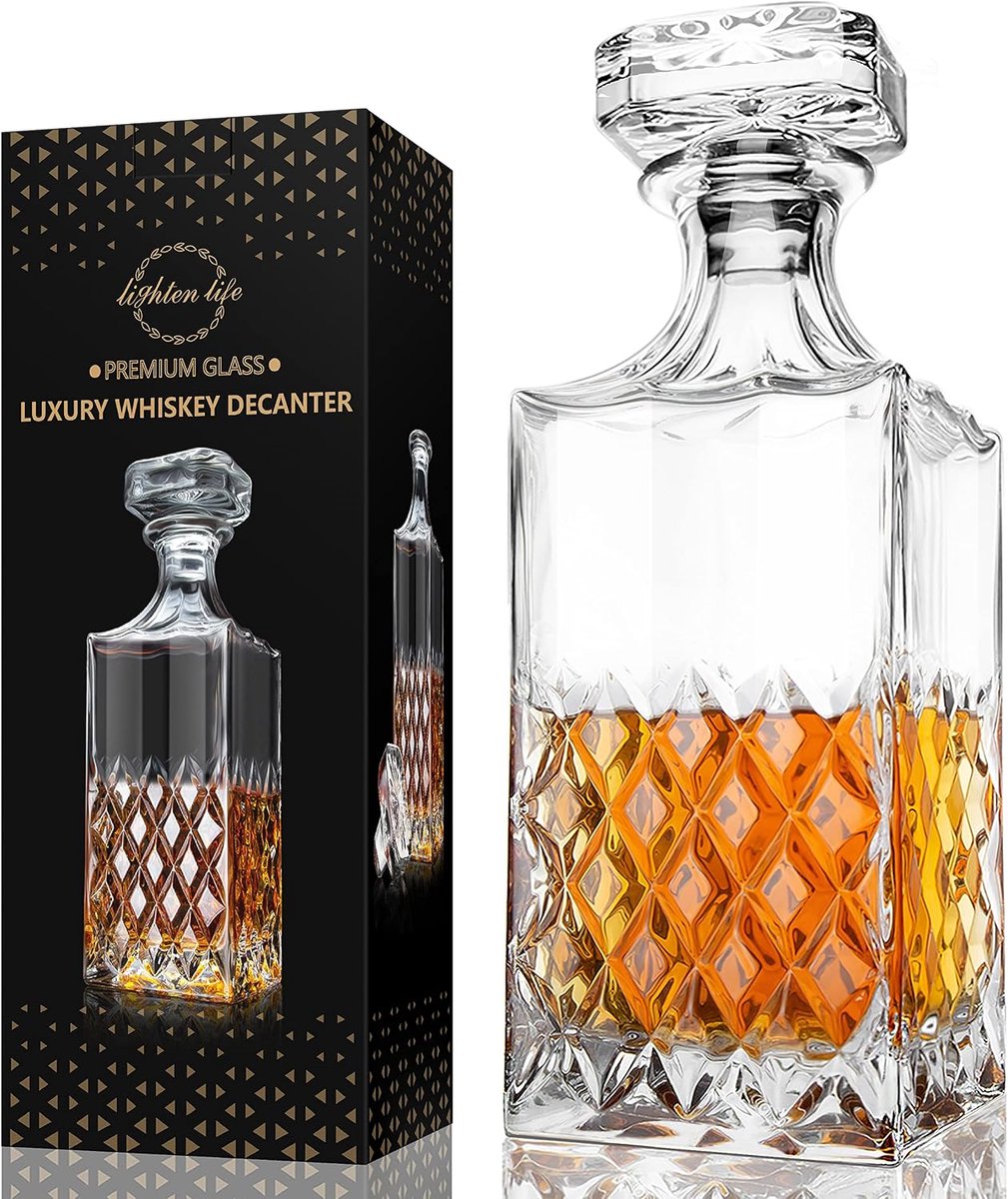 SnelShoppen - Whisky Decanter 850ml - Kristallen Whisky Karaf met Stop - Loodvrij Glas - Premium Bourbon Liqueur Karaf - Perfect voor Feest, Thuis en