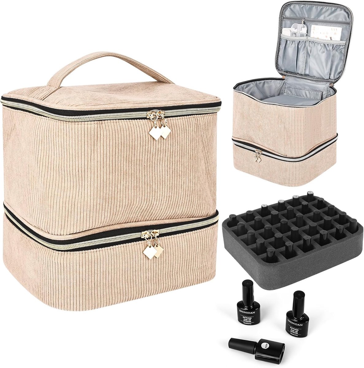 SnelShoppen - Nail Polish Organiser Bag - Dubbele Laag Nagellak Opbergdoos voor 30 Flessen en Nagellamp - Waterdicht en Scheurvast - Roze