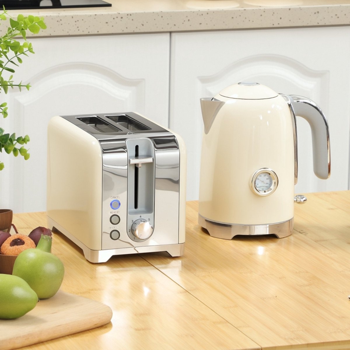 COVREO Waterkoker en broodrooster set 54,5x23,5x26 cm - 2200W, 1,7L, 7 bruiningsstanden, wit