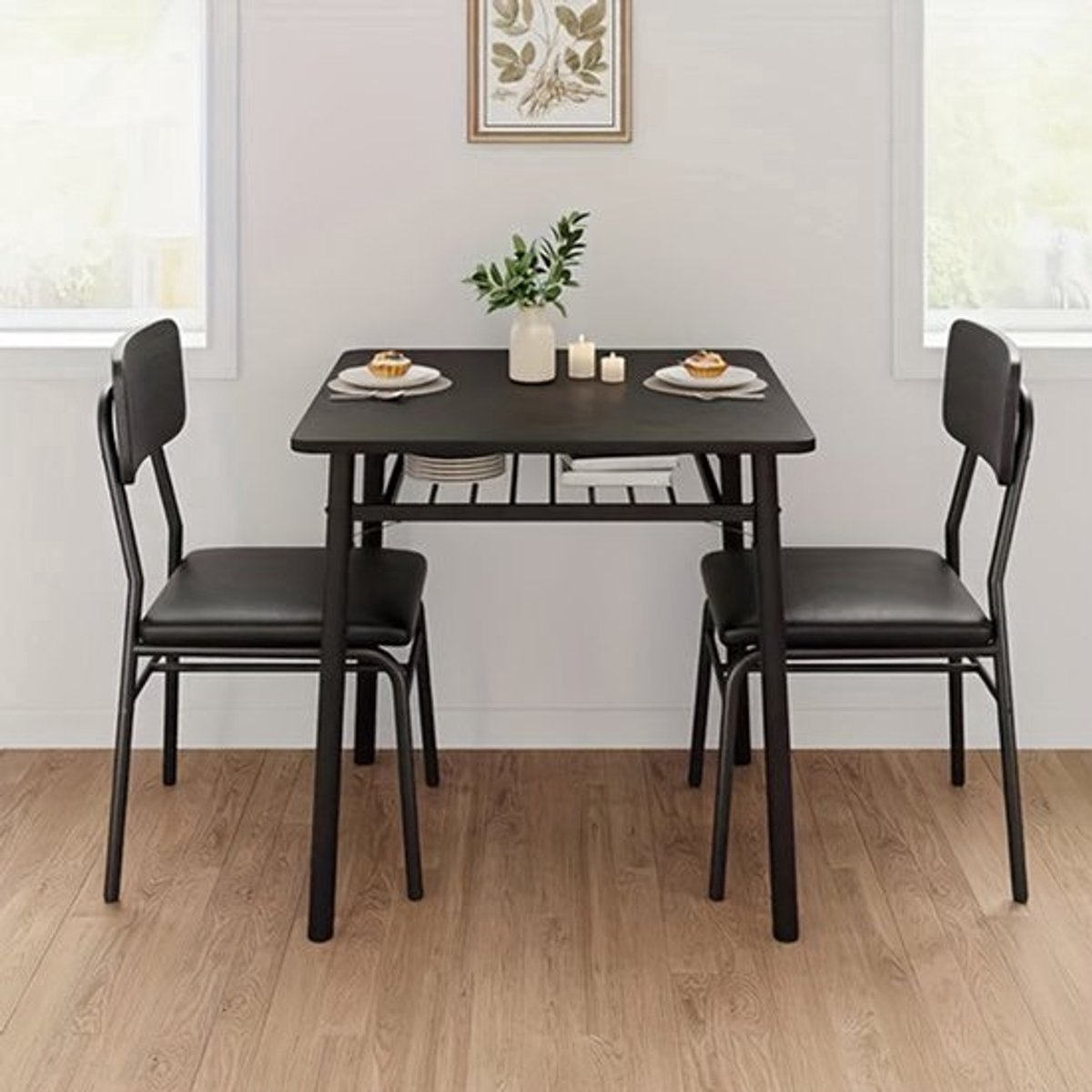 Eettafelset – Dinerset – Keukenset – Tafel Met Stoelen – Vintage Kleur – 2-in-1 Opbergrek 