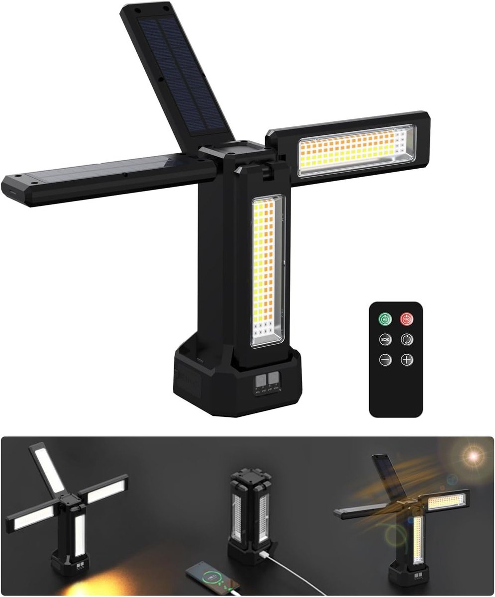 Oplaadbare 13200mAh Zonne-werklamp met Vouwbare Stand en Draagtas, 8000 Lumen Stepless Dimbaar, Wit/Warm/Natuurlijk Wit/Rood (SOS) met Verwijderbare Statief