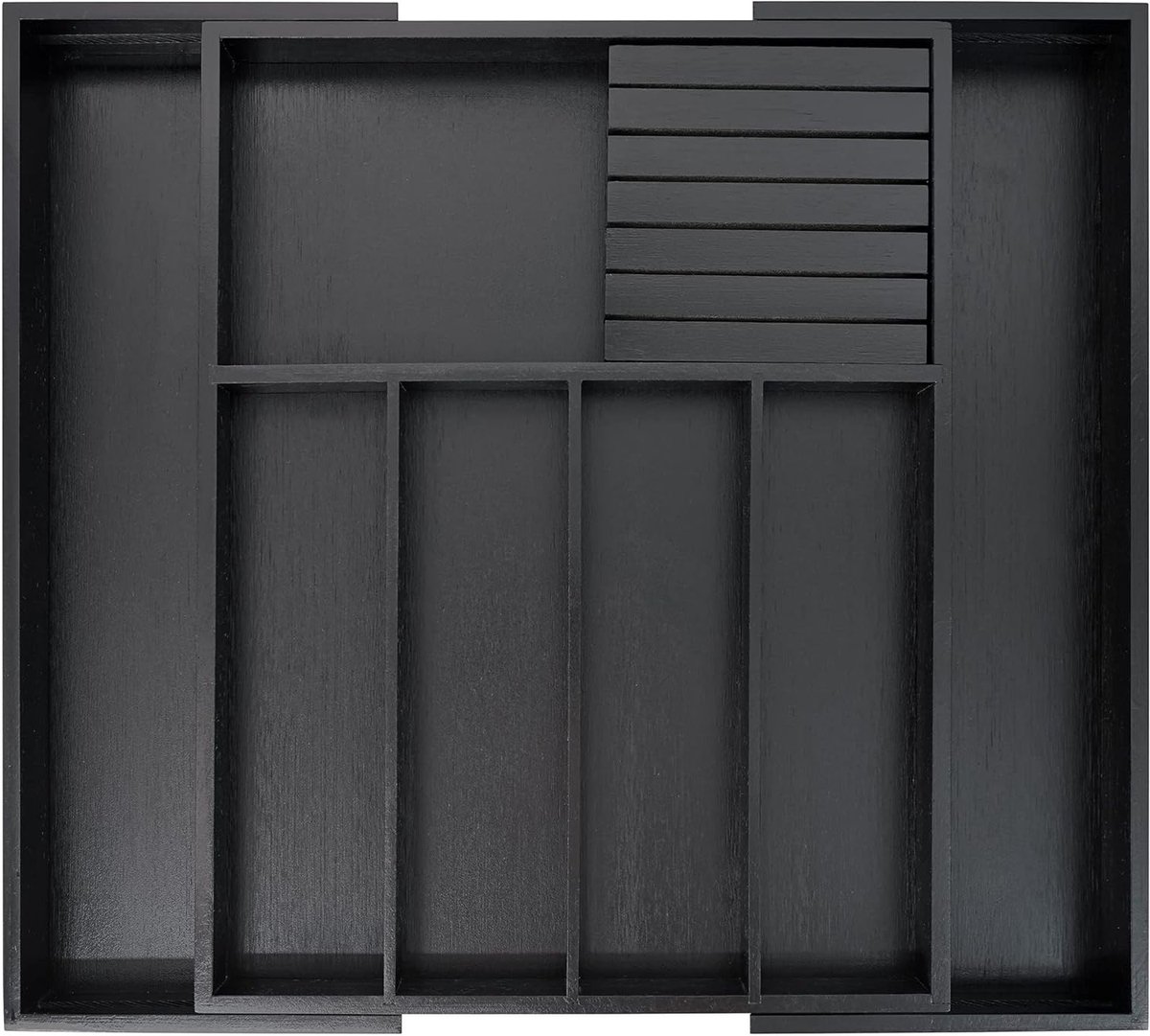 Bamboe Bestek Organizer voor Keuken, Uitschuifbare Bestekhouder met Verdelers en Verwijderbaar Messenblok | 33-55 cm Bestekopslag en Keukenaccessoires
