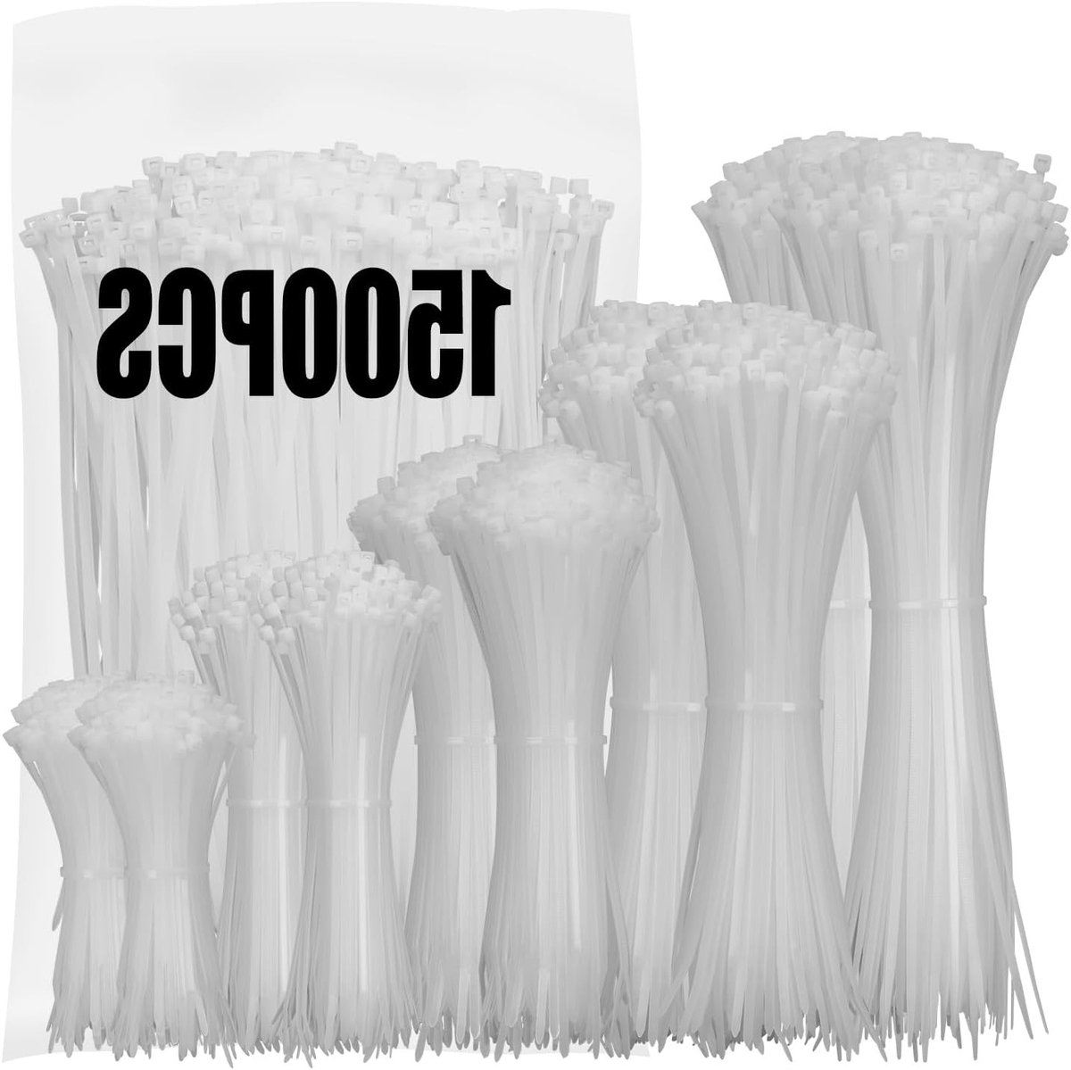 Zelfsluitende Nylon Kabelbinders 500 Stuks, Zipper Ties 2.4/3.15/4/6/8 Inch, Multifunctionele Kabelbinders voor Binnen en Buiten Gebruik, Wit