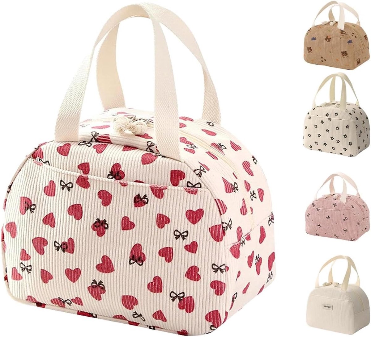 SnelShoppen - Lunch Bag 6.5L Geïsoleerde Tas, Vouwbare Thermal Box met Hart en Strik Ontwerp voor School, Kantoor, Strand en Kamperen