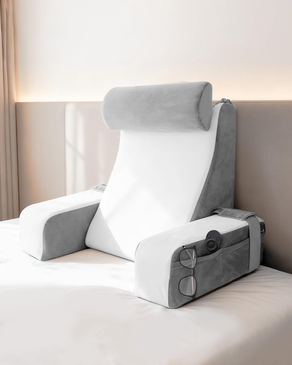 SnelShoppen - Multifunctioneel Reading Pillow voor Bed en Bank, Rugsteun Kussen met Afneembare Nekrol en Armsteun, Wedge Kussen voor Lezen, Werken en