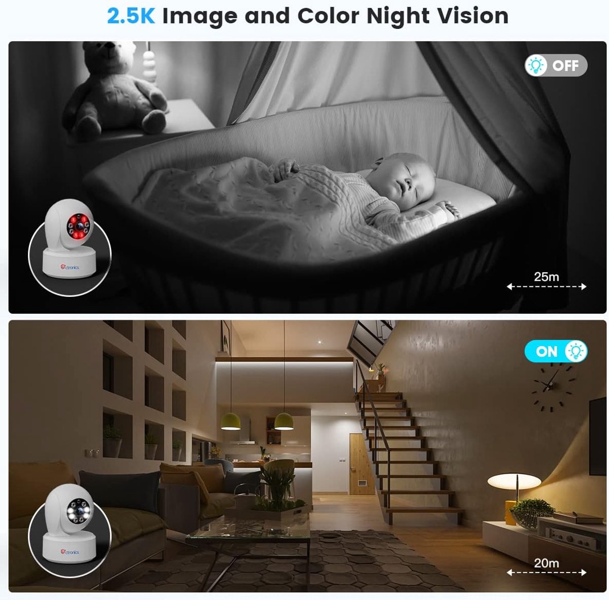 SnelShoppen - 4MP Indoor WLAN Bewakingscamera met Nachtzicht, 355° PTZ Beweging Detectie, WiFi en Bluetooth, Voor Baby en Huisdieren