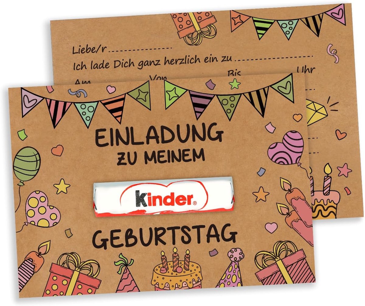 SnelShoppen - 15 Uitnodigingskaarten Kinderfeestje Kraftpapier - Feest, Verjaardag, Party Decoratie, Speelse Ontwerpen, Milieuvriendelijk, Voor Kinder