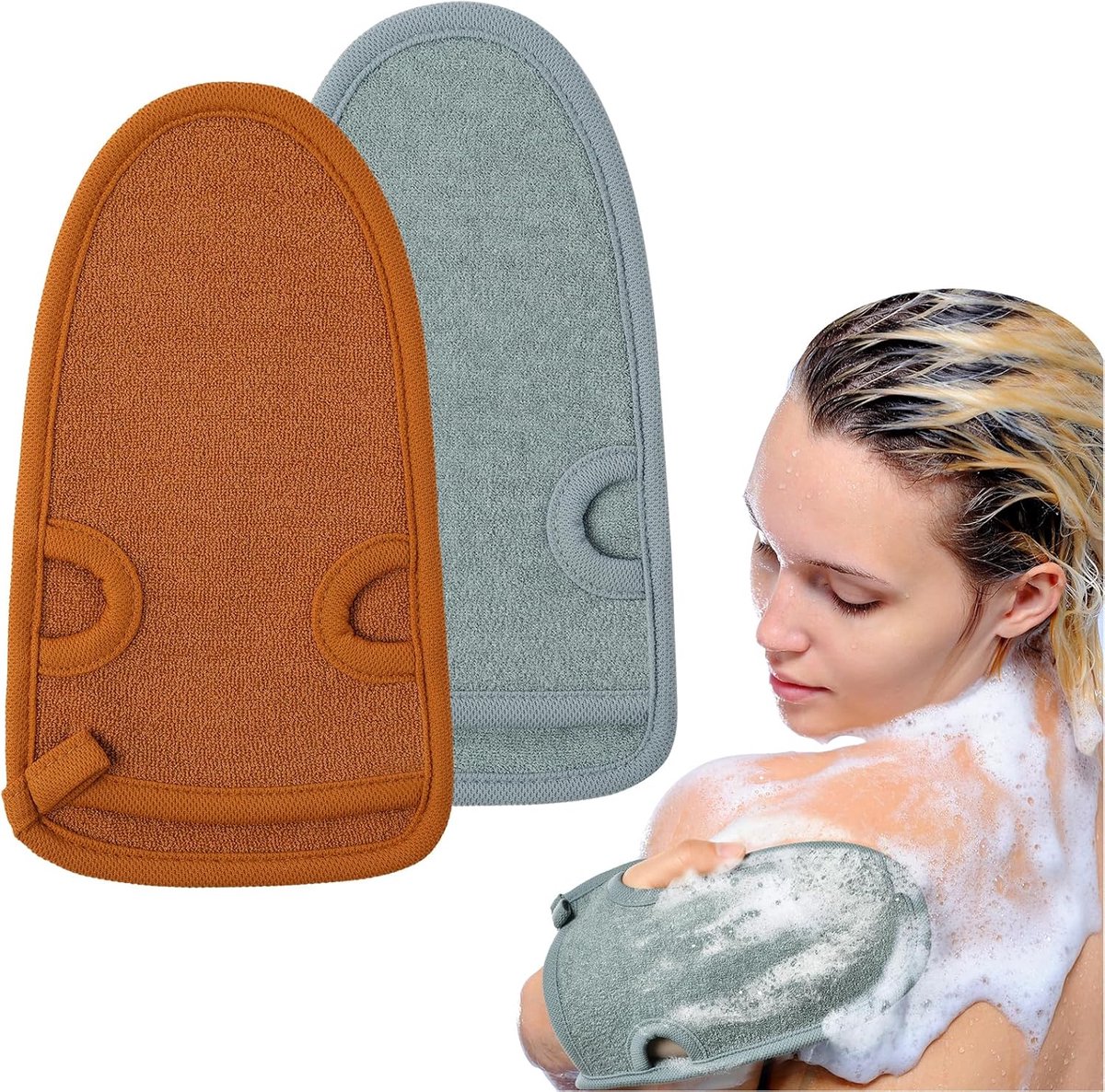 SnelShoppen - Exfoliërende Handschoenen voor Diepe Reiniging - Set van 2 - Dubbelzijdig, Verwijdert Dode Huid, Ideaal voor Bad, Spa en Verzorging voor