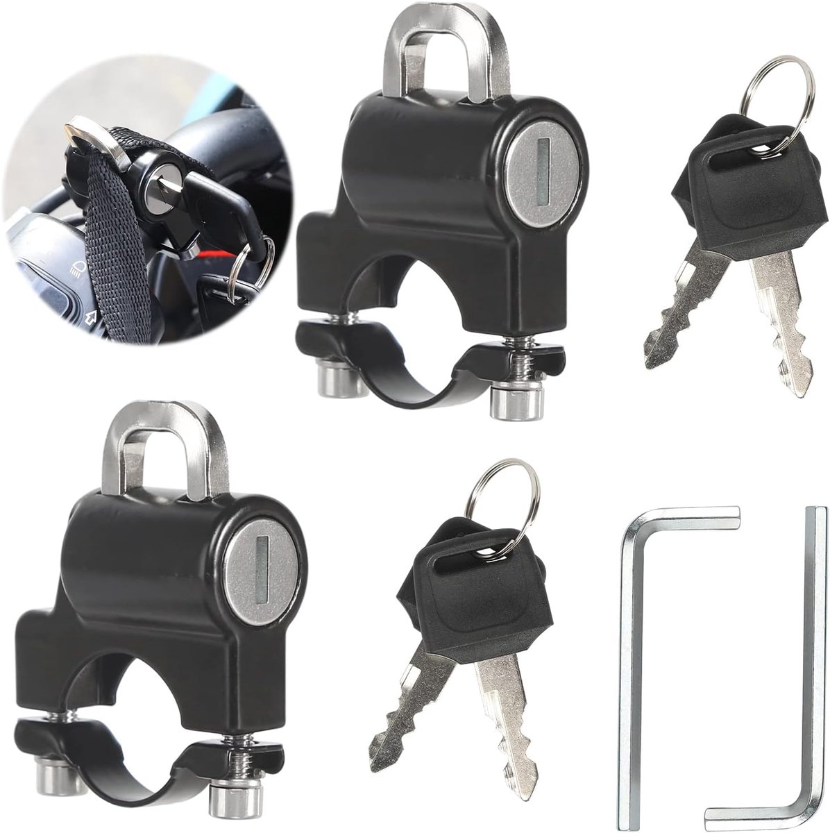 SnelShoppen - 2 Sets Diefstalbeveiliging Motorhelm, Universele Aluminium Slot met 4 Sleutels en 4 Ringen, Hoogwaardige Helm Beveiliging