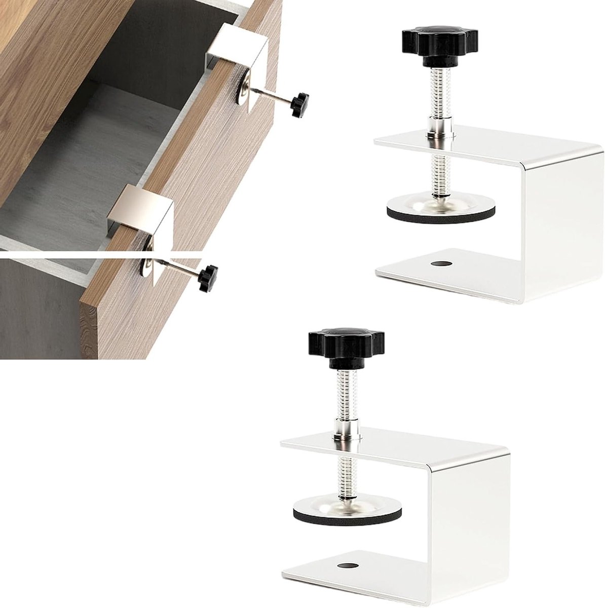 C Clamp Basisstandaard Set van 2, Desk Clamp voor Frontmontage, Geschikt voor Lades, Bureau en Gereedschapskist