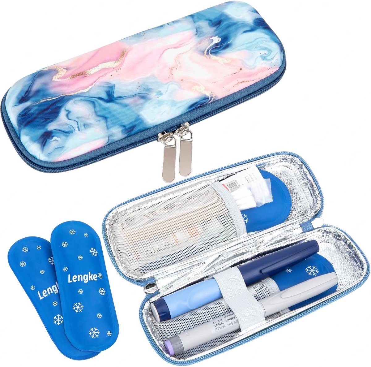 SnelShoppen - Insuline Koeltas, Diabetische Draagtas, Portabele Koeltas met 2 Koelbatterijen voor Insulinepen, Diabetes, Lichtgewicht, Roze