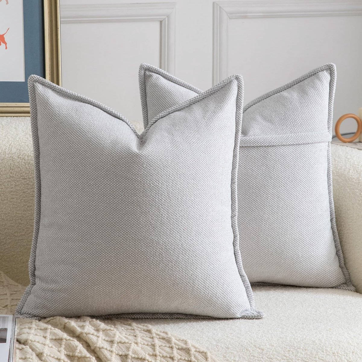 SnelShoppen - Set van 2 Chenille Fringe Kussenhoezen 60x60cm - Zachte Neutrale Decoratieve Kussens voor Bank - Boho Accent Kussen voor Slaapkamer en W