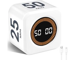 SnelShoppen - Cuteefun Cube Visual Timer - Rotating Pomodoro Timer 5/10/25/50 Minuten - Aanpasbare Countdown - Mute & Ring Mode - USB C Oplaadbaar - V