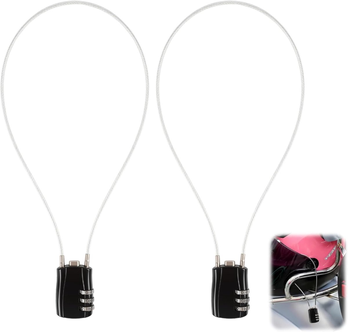SnelShoppen - 2 Pcs Kabelslot, Zinklegering Veiligheidscode Slot voor Kluis, Gym, School, Helm, Koffer, Gereedschapskist, Rugzak - 3-cijferige Combina
