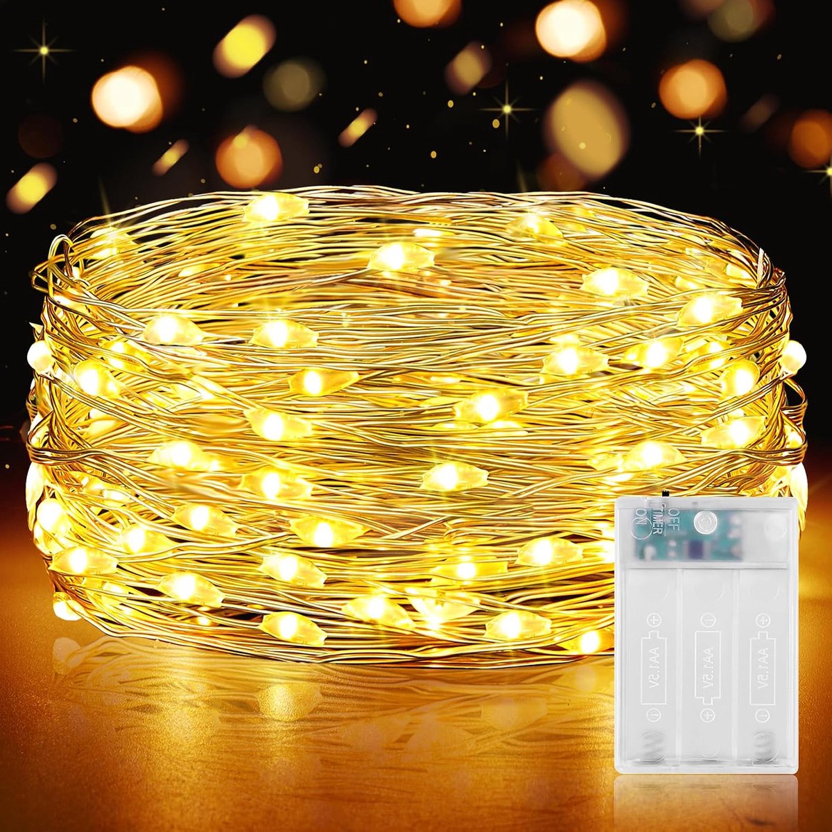 SnelShoppen - 5m 50 LED Batterij Fairy Lights met Timer - Warm Witte LED Lichtjes voor Slaapkamer, Kerstdecoratie, Tuin, Feest, Halloween, Bruiloft