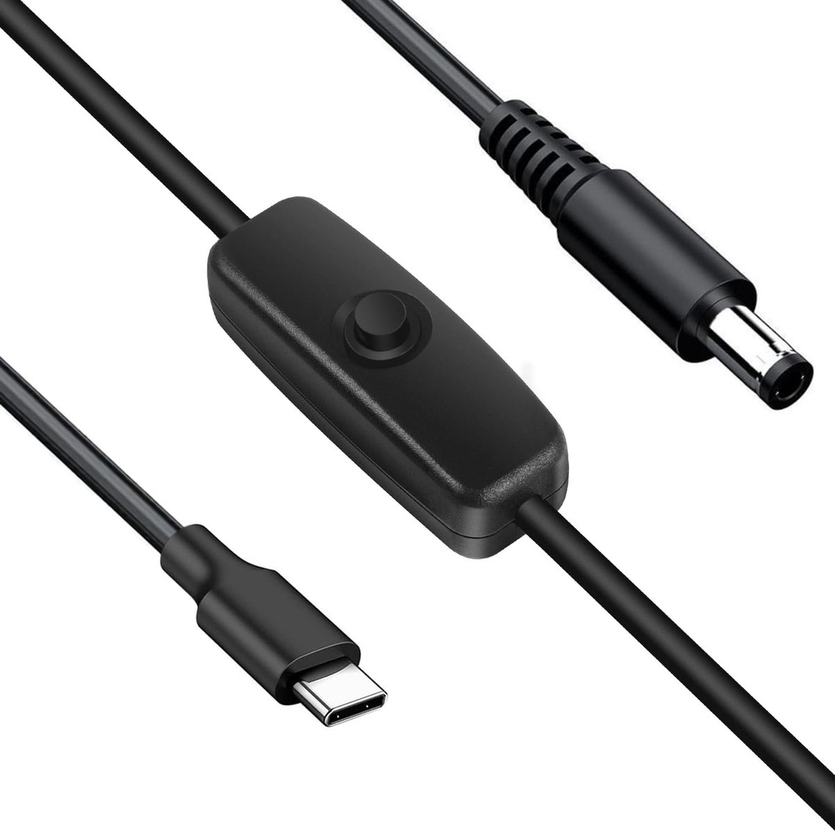 USB-C naar 12V DC 5521 voedingskabel met schakelaar - 2 m PD naar DC Step-Up Converter voor auto accessoires en baby monitoren met PD snellader ondersteuning